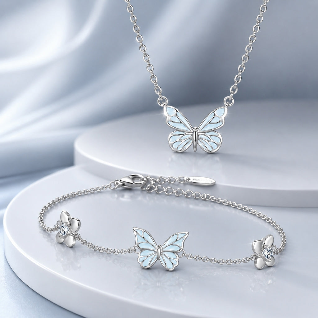 Luminous Dream Blue Butterfly Necklace